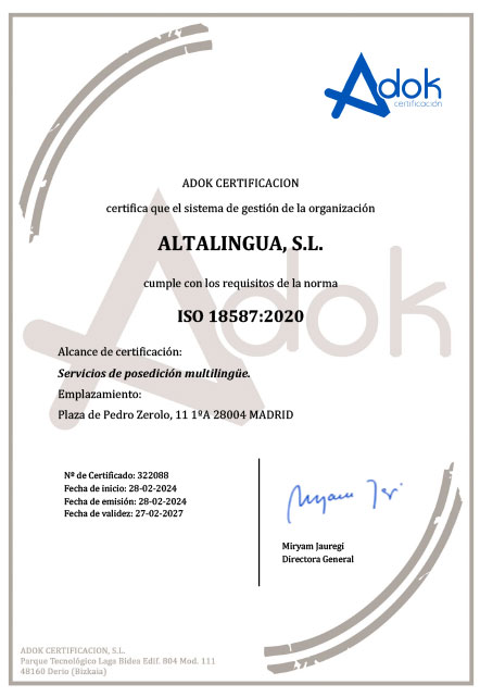Certificado de Calidad Posedición